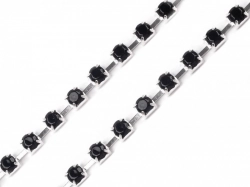 Štrasový prýmek / borta 2,9 mm - jet stříbrná