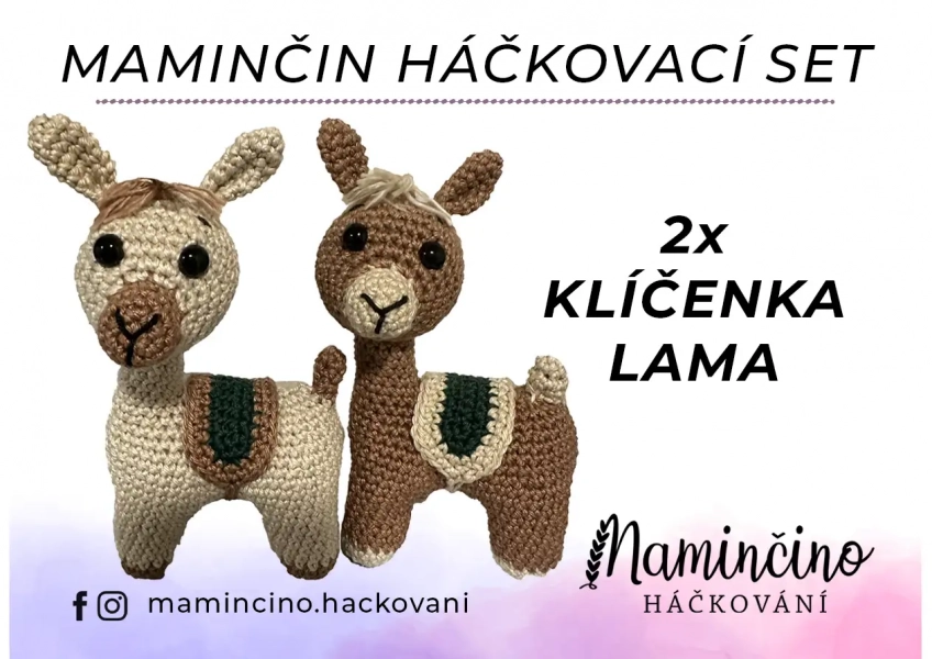 MAMINČIN HÁČKOVACÍ SET - 2 ks KLÍČENKA LAMA